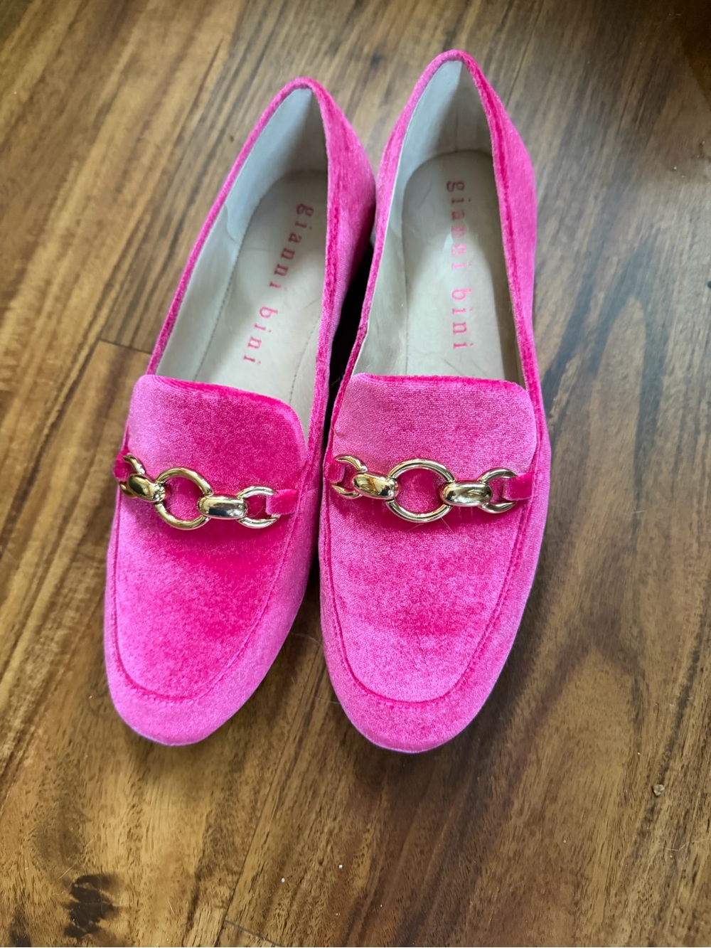 Gianni Bini Hot Pink Velvet Chain-Trim Loafers
